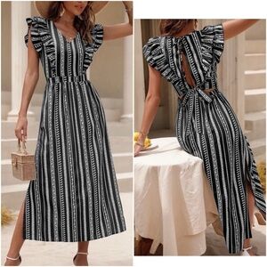 NWOT Black and White Ruffled Maxi Dress